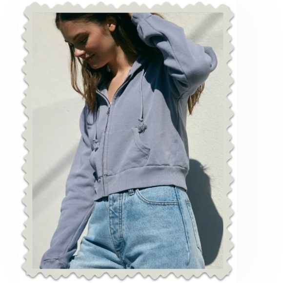 cropped zip front hoodie